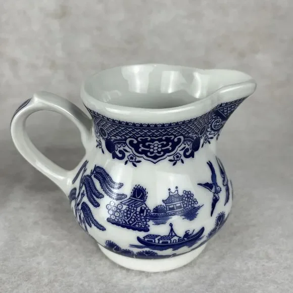 Churchill Blue Willow Creamer & Sugar Bowl With Lid Made in England - Picture 10 of 12